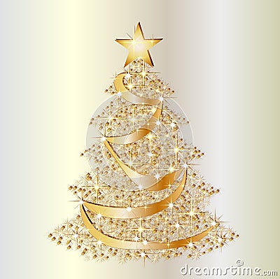 Golden christmas star tree Cartoon Illustration