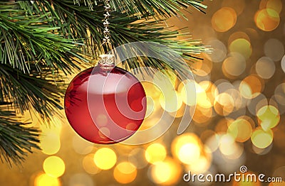 Golden Christmas Tree Scene Lights Background Stock Photo