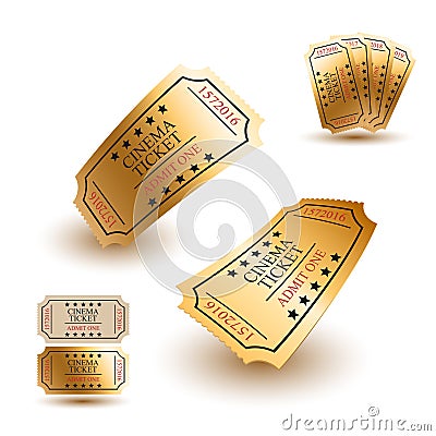 Golden cinema tickets Stock Photo