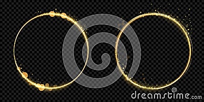 Golden circle frame gold glitter light particles vector shiny sparkling black background Vector Illustration