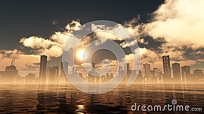 Golden City Sunset Stock Photo