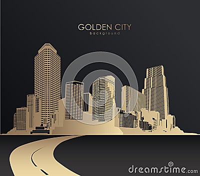 Golden cityscape with skyscrapers. Vector Illustration