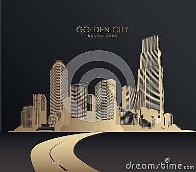 Golden cityscape with skyscrapers. Vector Illustration