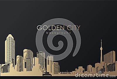 Golden cityscape with skyscrapers. Vector Illustration