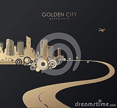 Golden cityscape with skyscrapers. Vector Illustration