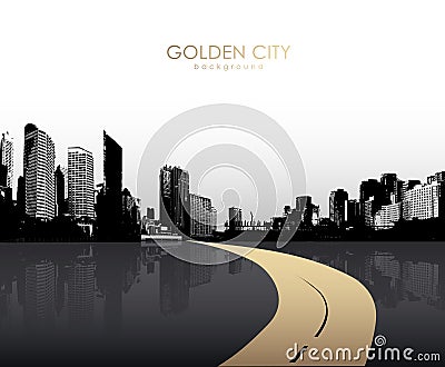 Golden cityscape with skyscrapers. Vector Illustration