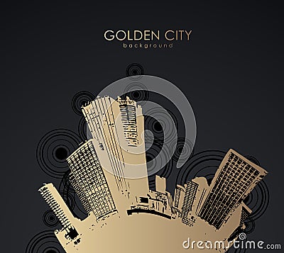 Golden cityscape with skyscrapers. Vector Illustration