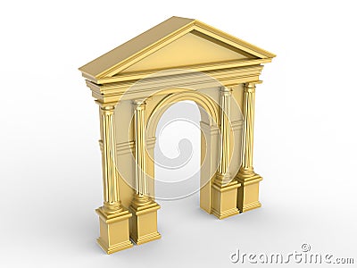 A golden classic arch, arcade with Corinthian columns, Doric pilasters isolated on white Cartoon Illustration