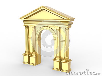 A golden classic arch, arcade with Corinthian columns, Doric pilasters isolated on white Cartoon Illustration