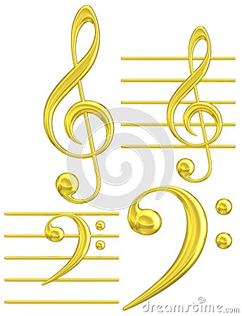 Golden clef musical symbol G & F Stock Photo
