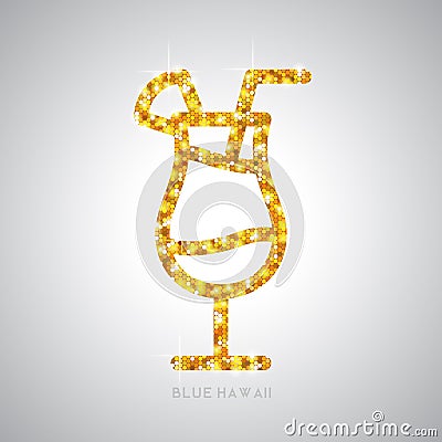 Golden cocktail Blue hawaii flat icon. Vector Illustration