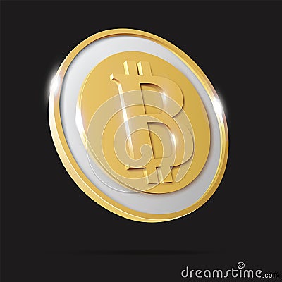 Golden coin with bitcoin sign. Crypto money blockchain and finance symbol. Vector Illustration isolated on black Vector Illustration
