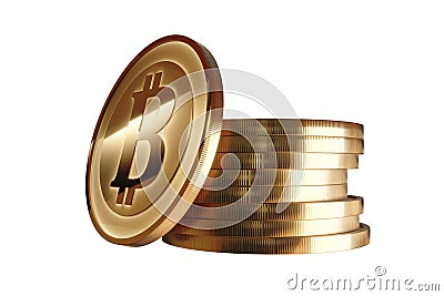 Golden coin with bitcoin sign. Money and finance symbol. Illustration isolated on white background. Digital currency Stock Photo