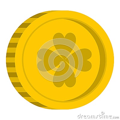 Golden coin with clover sign icon isolated Vector Illustration