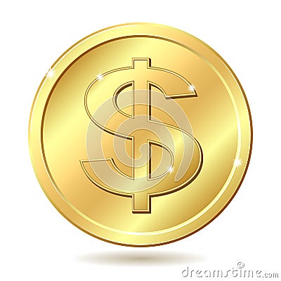 Golden coin with dollar sign Vector Illustration