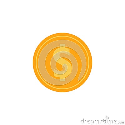 golden coin with dollar sign flat design vector illustration. Payment method symbol. Quality design elements. Classic style. Vector Illustration