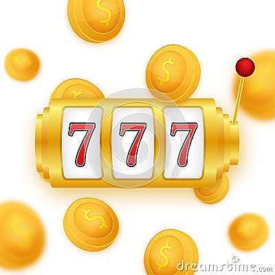 Golden coin jackpot win on gold background. Vector icon. Golden background. Casino jackpot. Vector Illustration