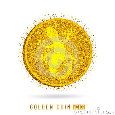 Golden coin with lizard - sparkling Salamander logo Vector Illustration