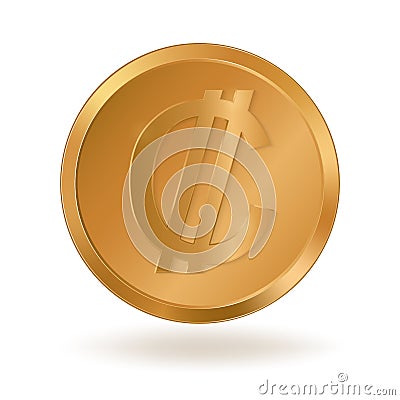 Golden coin with sign Costa Rican Colon Vector Illustration