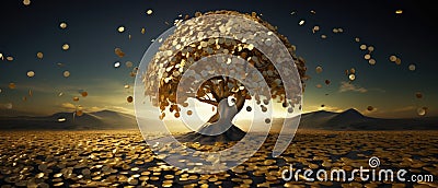 Golden Coin Tree Symbolizing Wealth And Business Growth Stock Photo