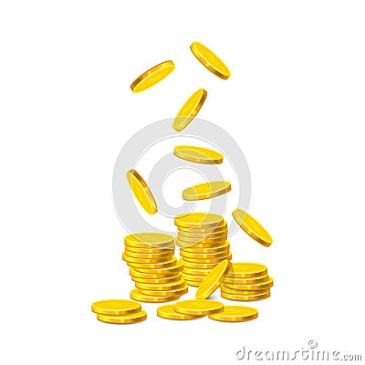 Vector Golden coins with Dollar sign on it are falling down. Vector Illustration