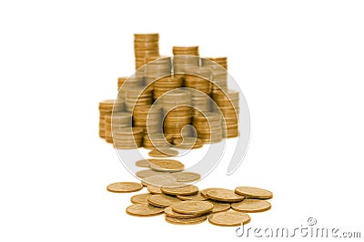 Golden coins isolated over white Stock Photo