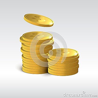 Golden coins. Money on white background. Vector Illustration