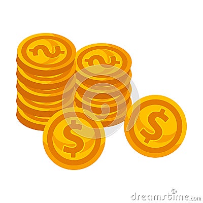 Golden coins piles with dollar sign isolated illustration Vector Illustration