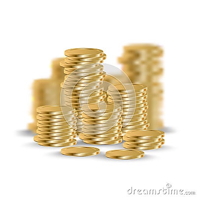 Golden coins stack. Realistic coin money pile Vector Illustration