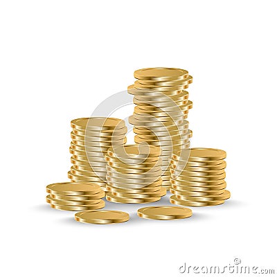 Golden coins stack. Realistic coin money pile Vector Illustration