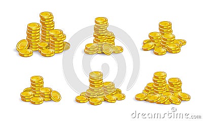 Golden coins stack set. Vector Illustration