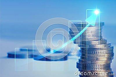 Golden coins stacks on graph background Stock Photo