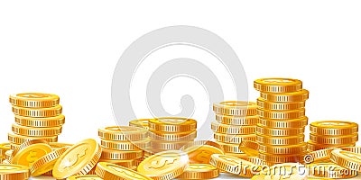 Golden coins stacks. Lots money, finance business profits and wealth gold coin pile vector illustration Vector Illustration