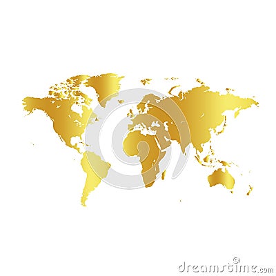 Golden color world map on white background. Globe design backdrop. Cartography element wallpaper. Geographic locations Vector Illustration