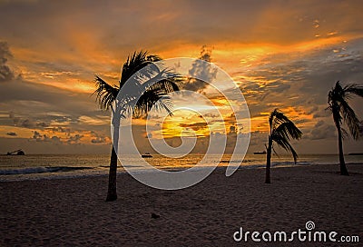 Golden colors of Sunset on the west coast of Barbados Stock Photo