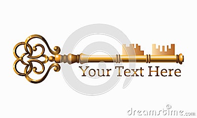 golden coloured Old door key vector icon illustration isolated on white background Vector Illustration