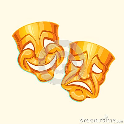 Golden comic and tragic theater mask Cartoon Illustration