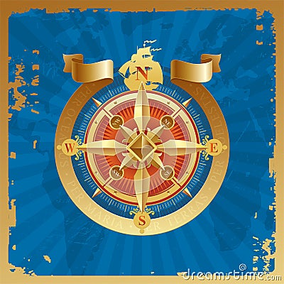 Golden compass rose Vector Illustration