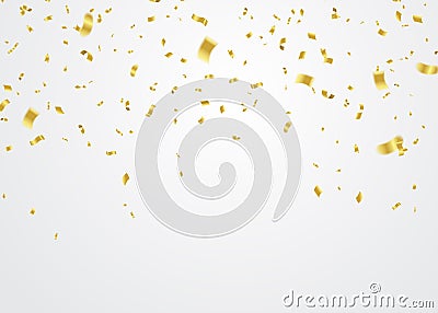 Golden Confetti Falling On White Background. Vector Illustration Vector Illustration