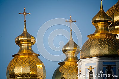 Golden copes of in cathedral in Kiev Stock Photo