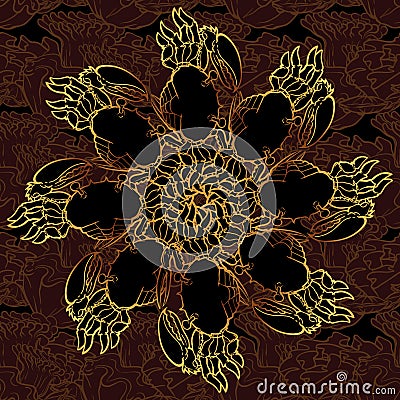 Golden Crabs seamless pattern Vector Illustration