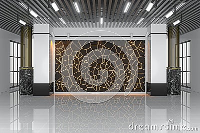 Golden crack wall in the large showroom, 3d rendering Stock Photo