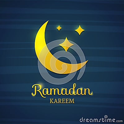 Golden crescent on a blue background. Yellow moon for Ramadan. Card for Ramadan. Card, banner with a crescent gold moon Vector Illustration