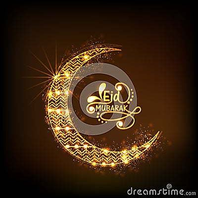 Golden crescent moon for Eid festival celebration. Stock Photo