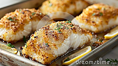 Golden crispy fish fillets sizzle with a delightful crunch and tender, flaky interior Stock Photo