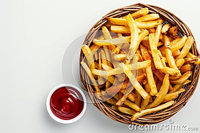 Golden Crispy Fries with Ketchup Stock Photo