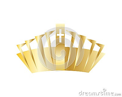 Golden cross crown icon isolated Vector Illustration