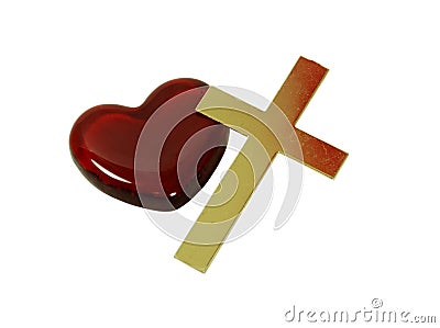 Golden cross and Heart Stock Photo