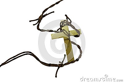 Golden cross and thorns Stock Photo