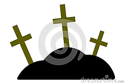 Golden crosses on the hills. Silhouettes. Night cemetery. Religious symbol. Vector illustration. Isolated white background. Vector Illustration